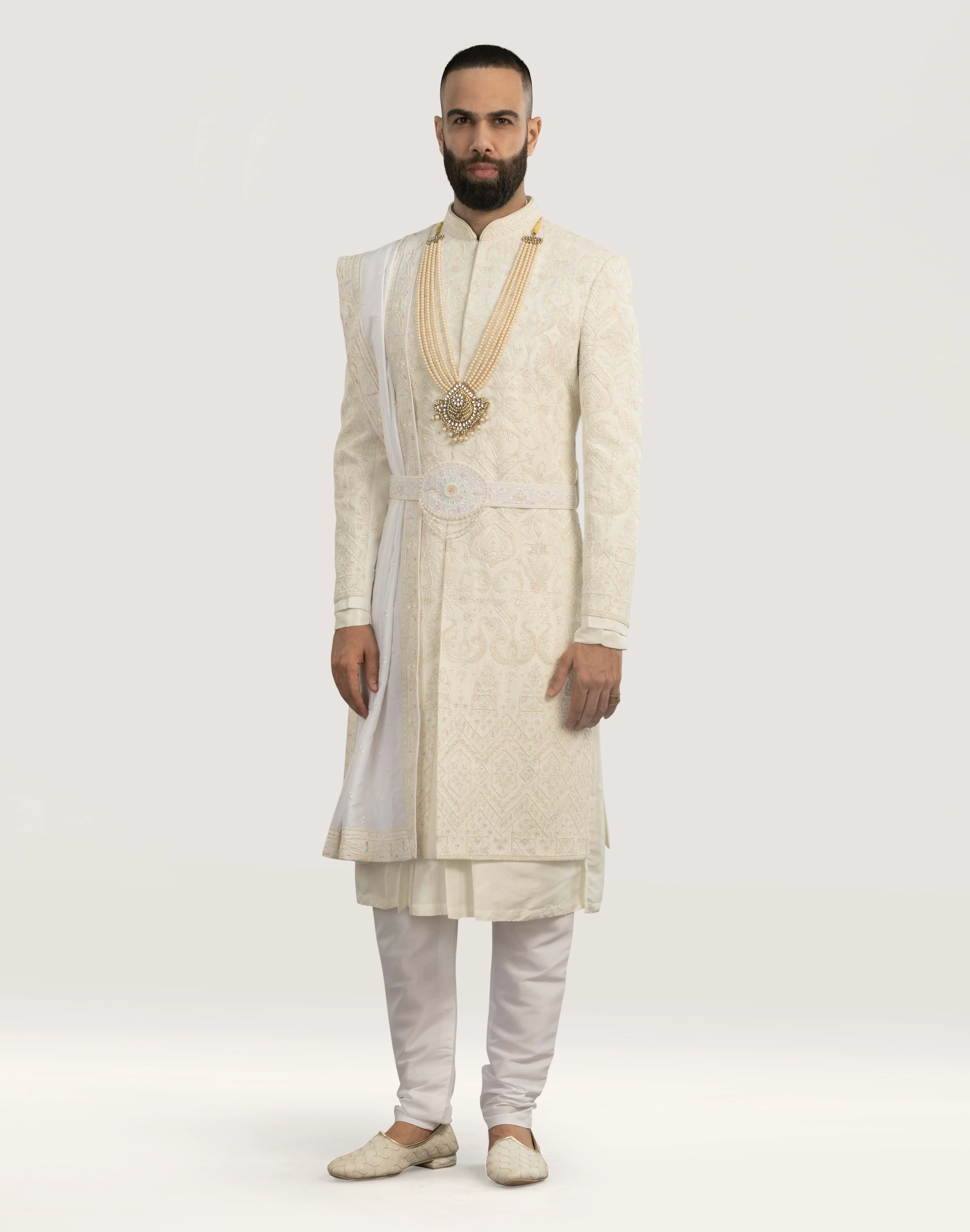 MLS EMBROIDERED SHERWANI 4PCS