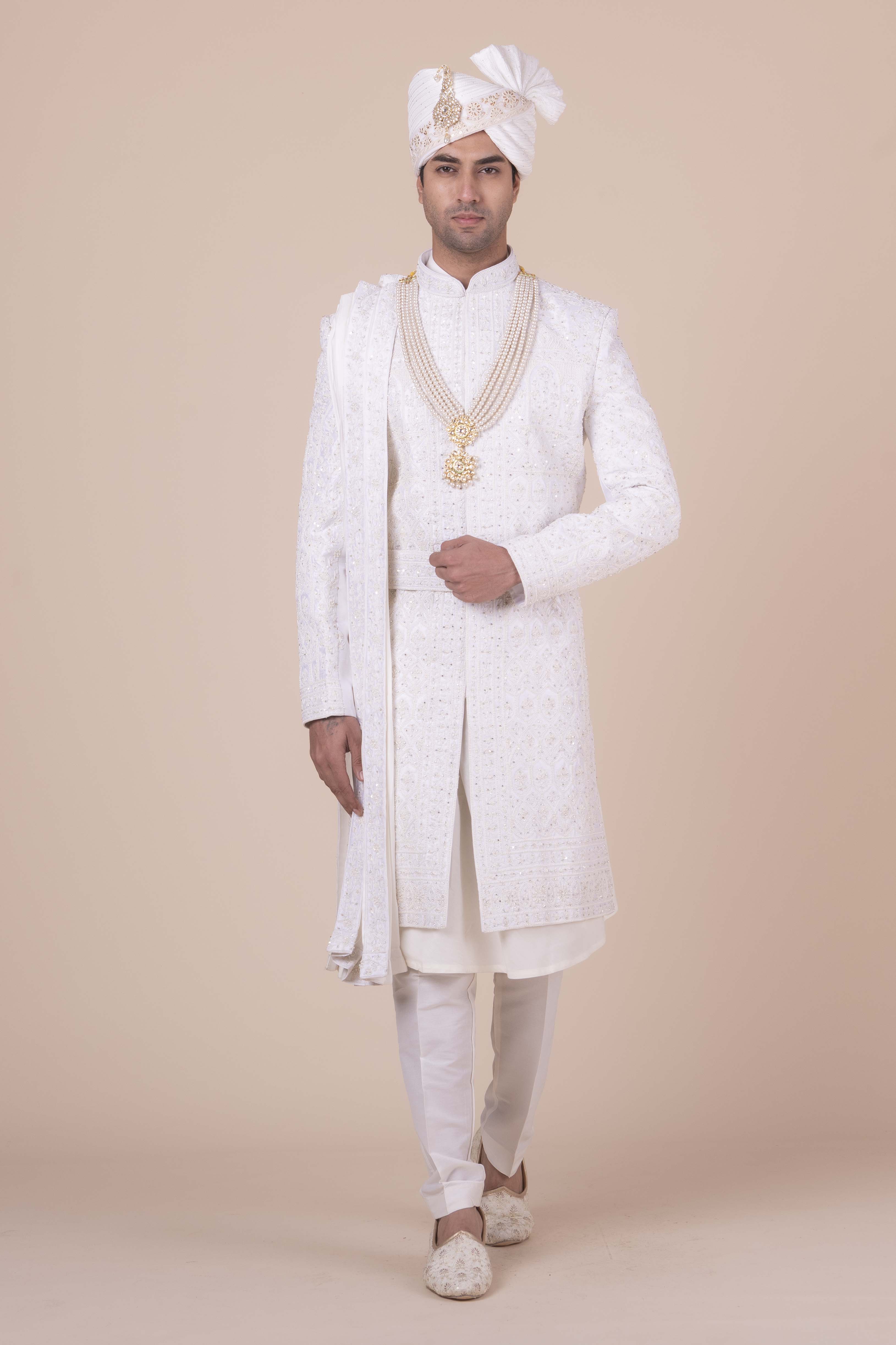 MLS EMBROIDERED SHERWANI 4PCS