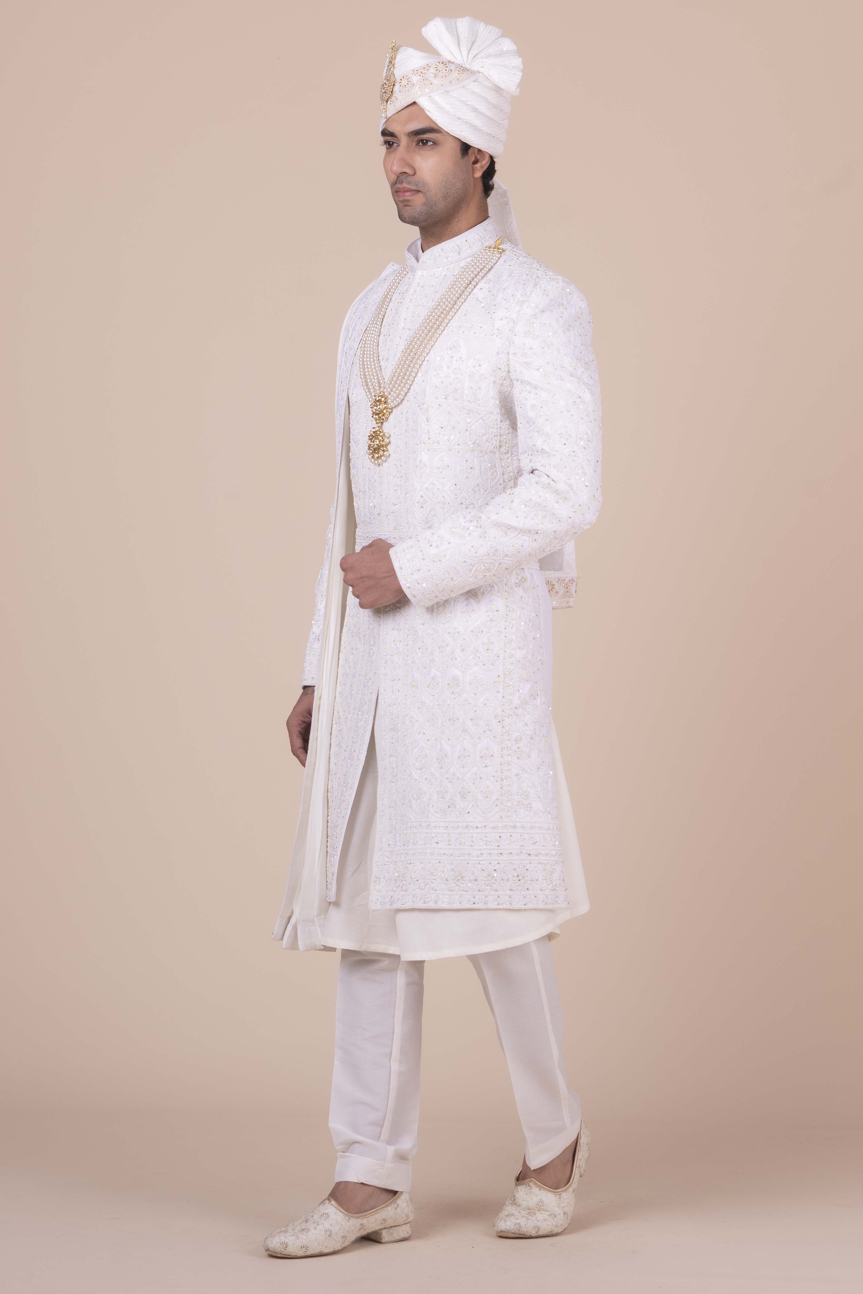MLS EMBROIDERED SHERWANI 4PCS