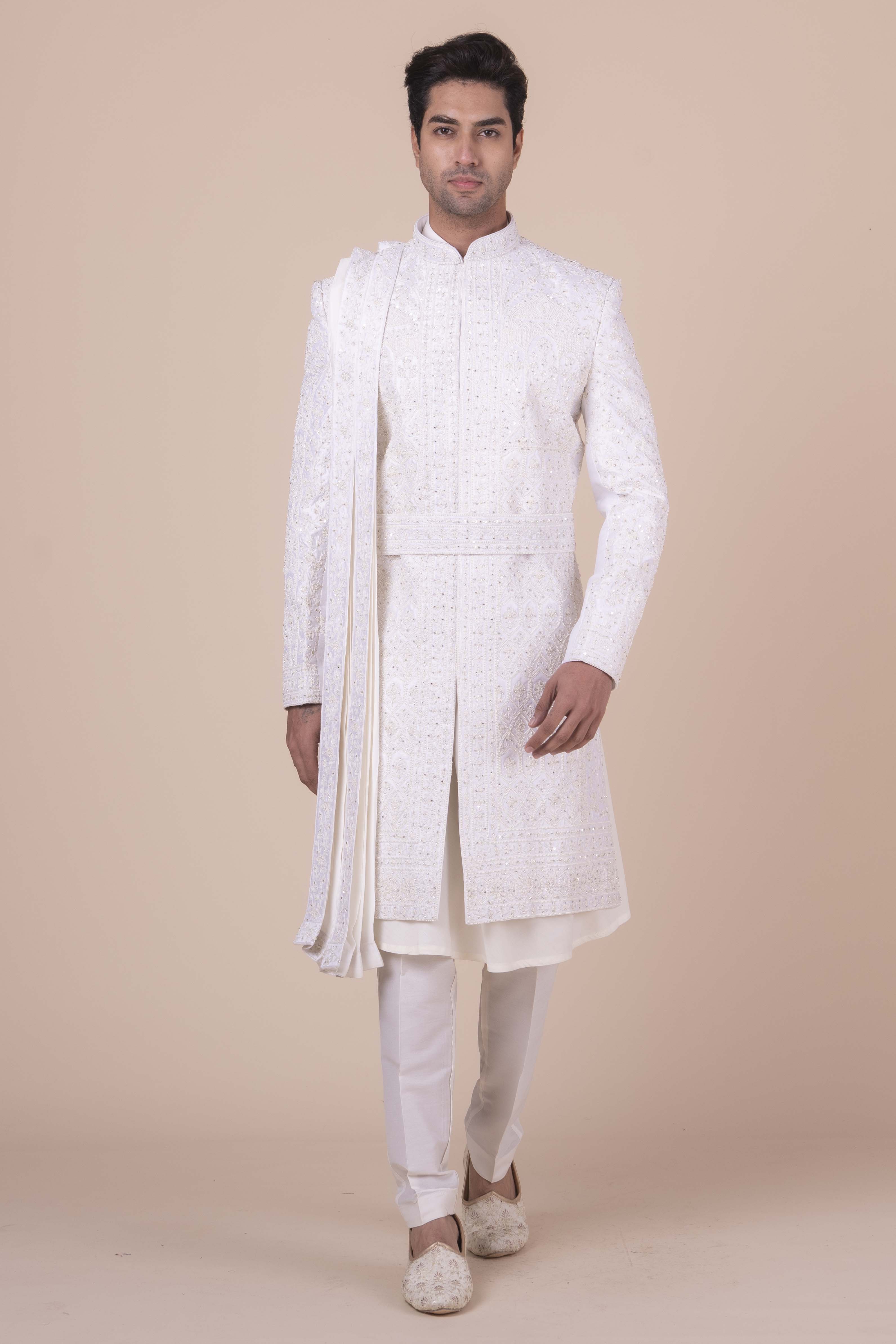 MLS EMBROIDERED SHERWANI 4PCS