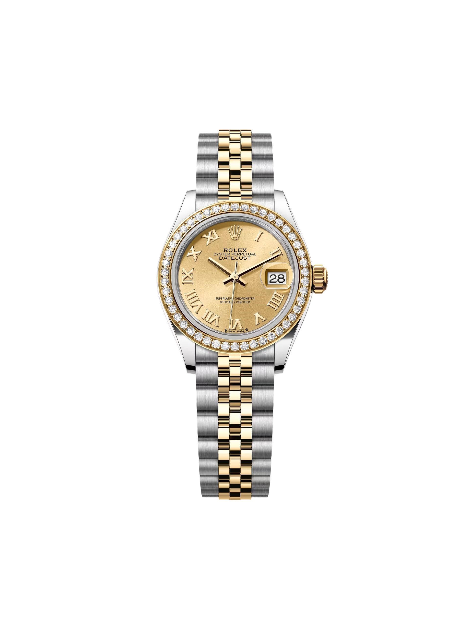 【Super Clone】ROLEX Lady-Datejust 28mm 279383RBR Champagne Roman Dial Yellow Rolesor Oyster Bracelet
