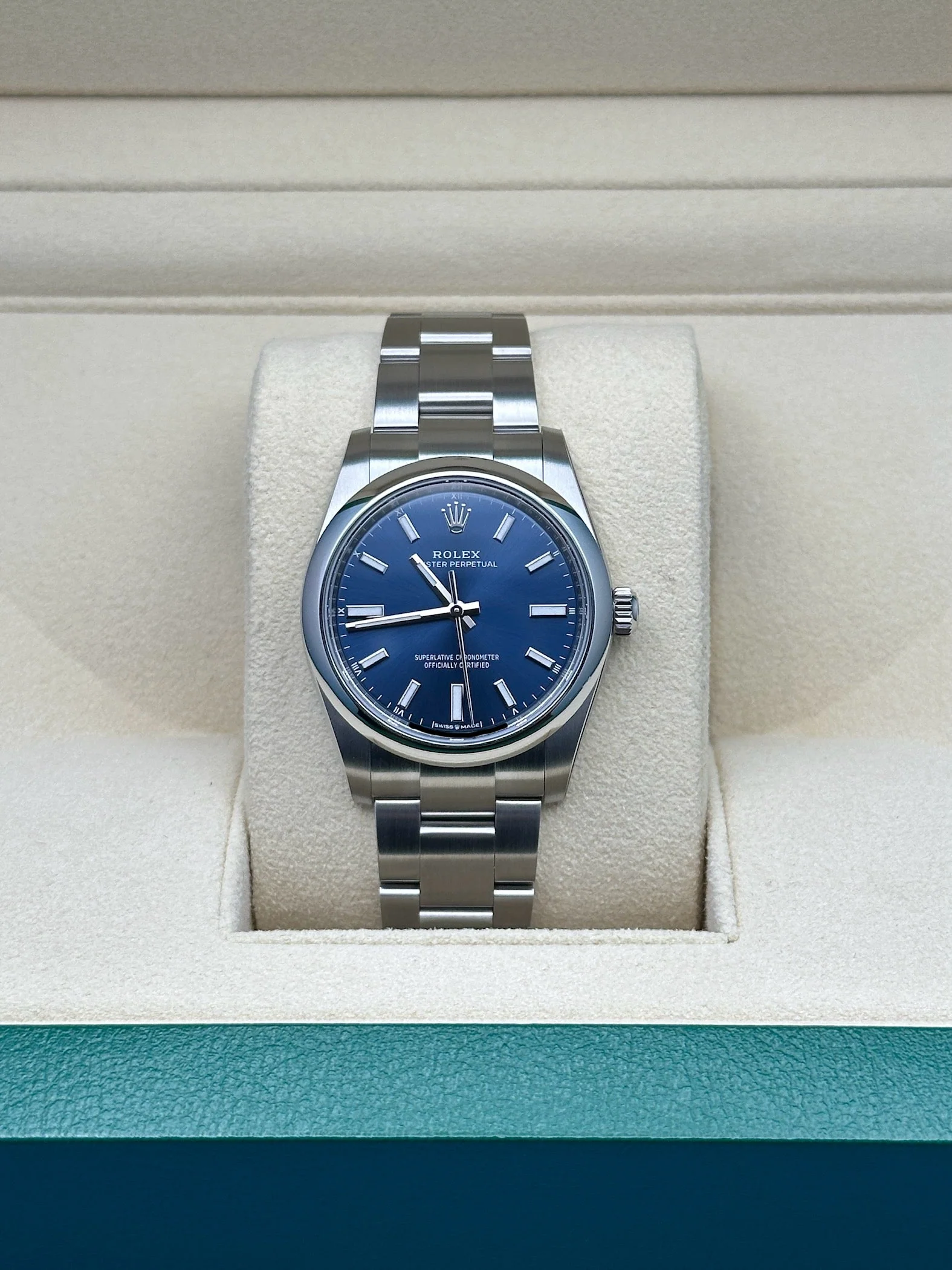 【Super Clone】ROLEX Oyster Perpetual 34mm 124200  Blue Dial Oyster Stainless Steel Bracelet