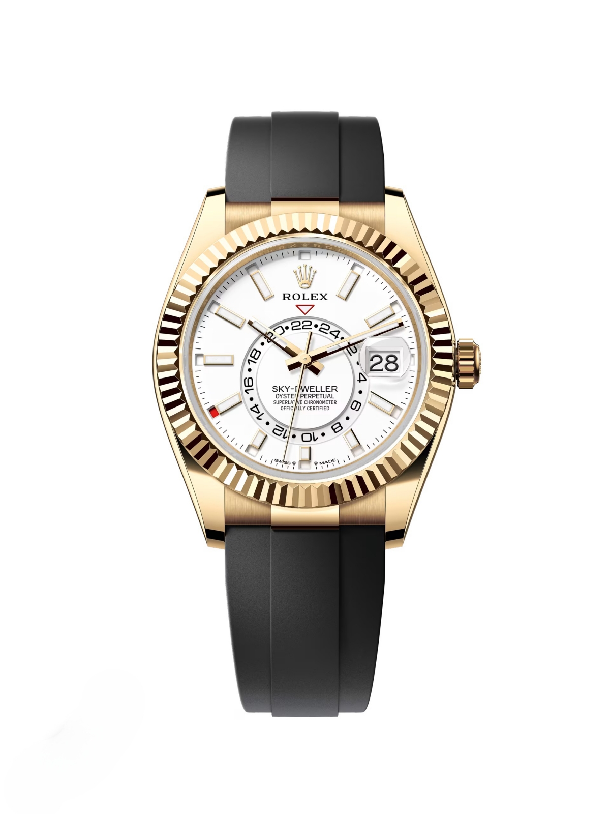 【Super Clone】ROLEX  Sky-Dweller 42mm Yellow Gold White Dial Oysterflex - 336238