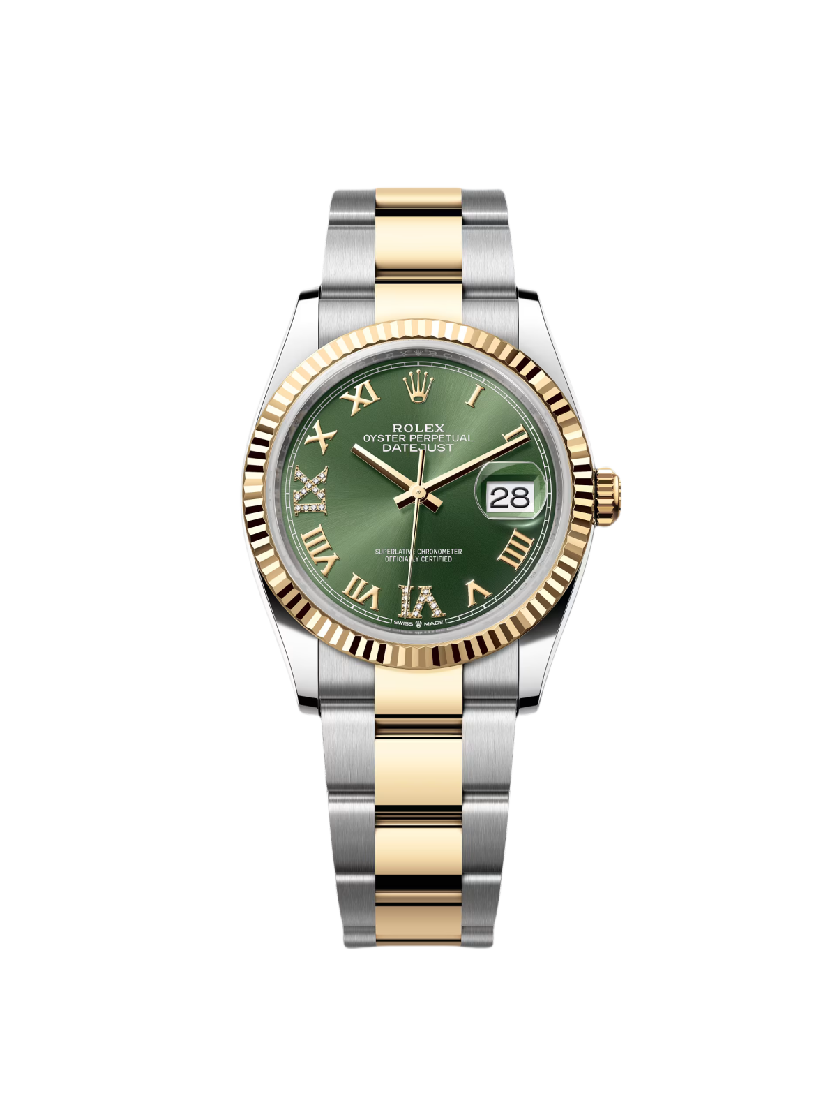【Super Clone】ROLEX  Datejust 36mm 126233 Olive-green Roman Diamond Dial Two-Tone Jubilee Bracelet