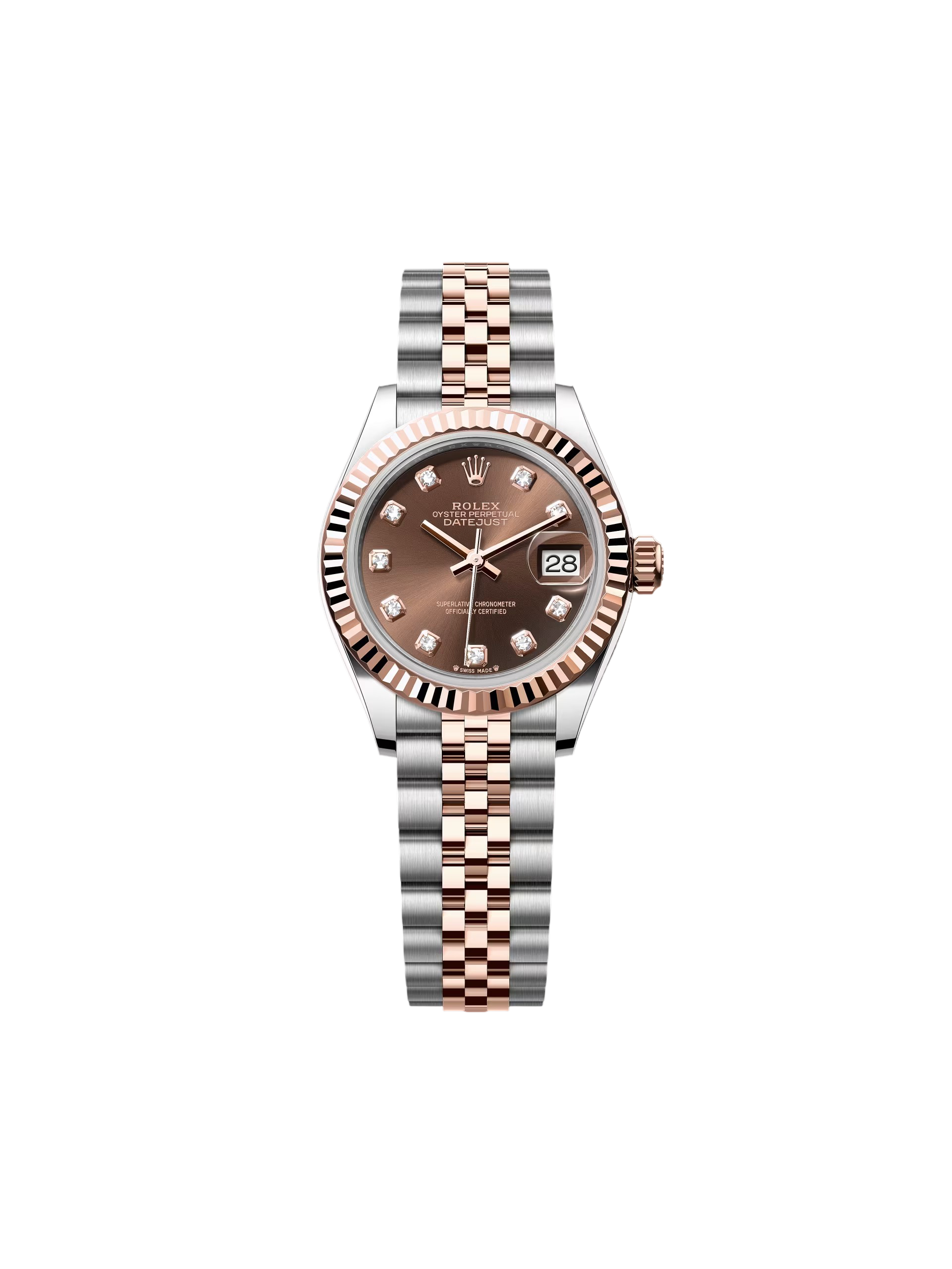 【Super Clone】ROLEX Lady-Datejust 28mm 279171 Chocolate Diamond Oyster Stainless Steel and Rose Gold