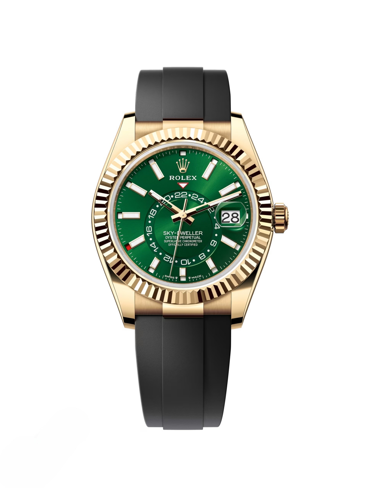 【Super Clone】ROLEX  Sky-Dweller 42mm Yellow Gold Bright Green Dial Oysterflex - 336238 - New 2025 Release