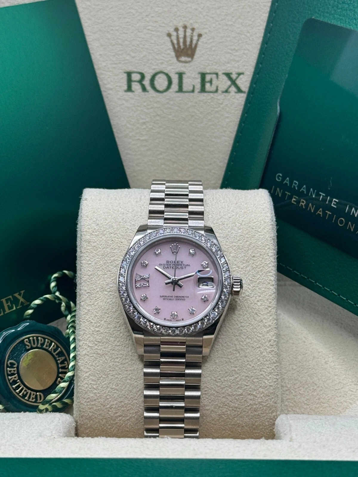 【Super Clone】ROLEX Lady-Datejust 28mm 279139RBR Pink Opal Diamond Dial and Diamond Bezel White Gold Bracelet