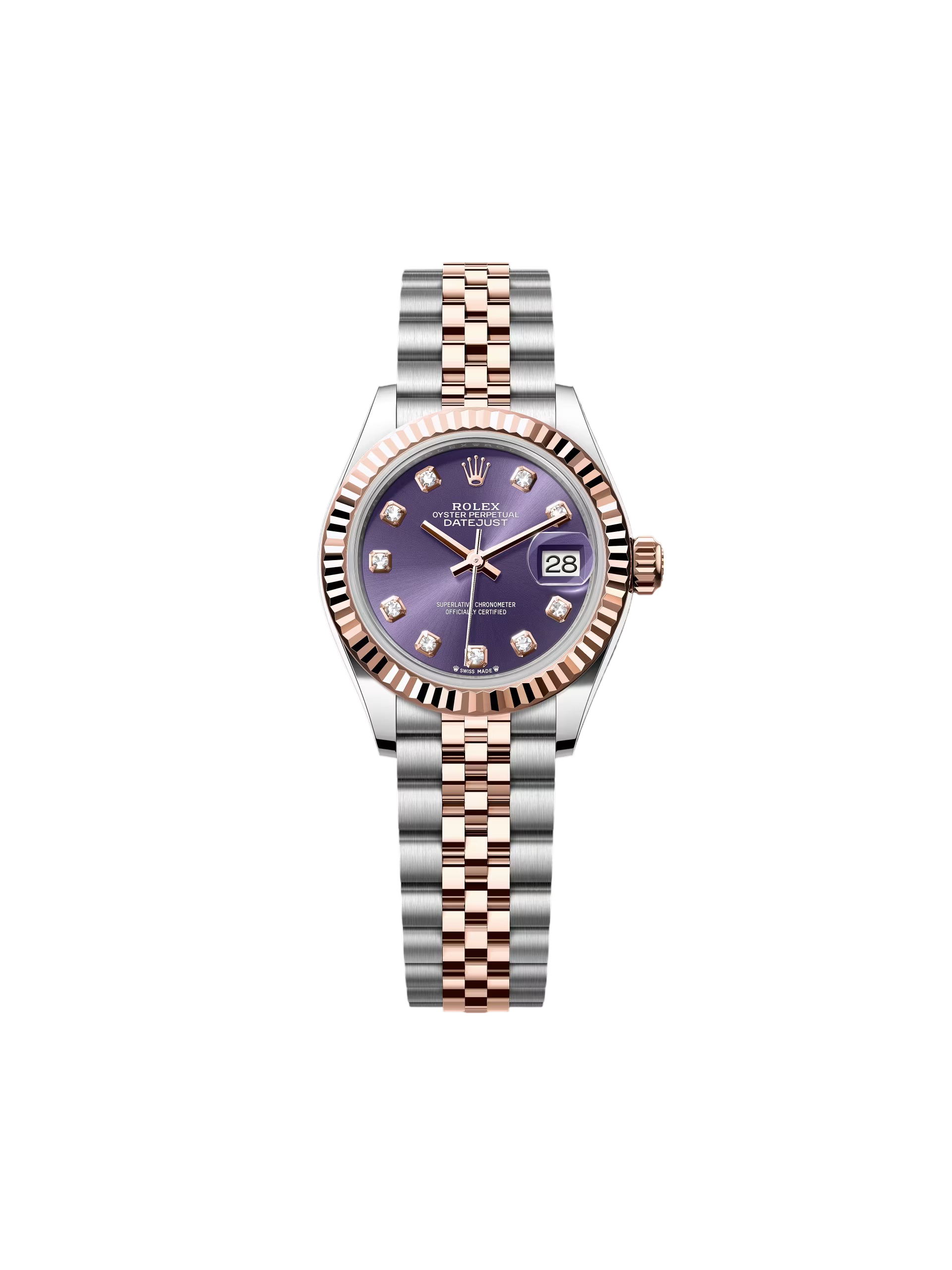 【Super Clone】ROLEX Lady-Datejust 28mm 279171 Aubergine Diamond Oyster Stainless Steel and Rose Gold