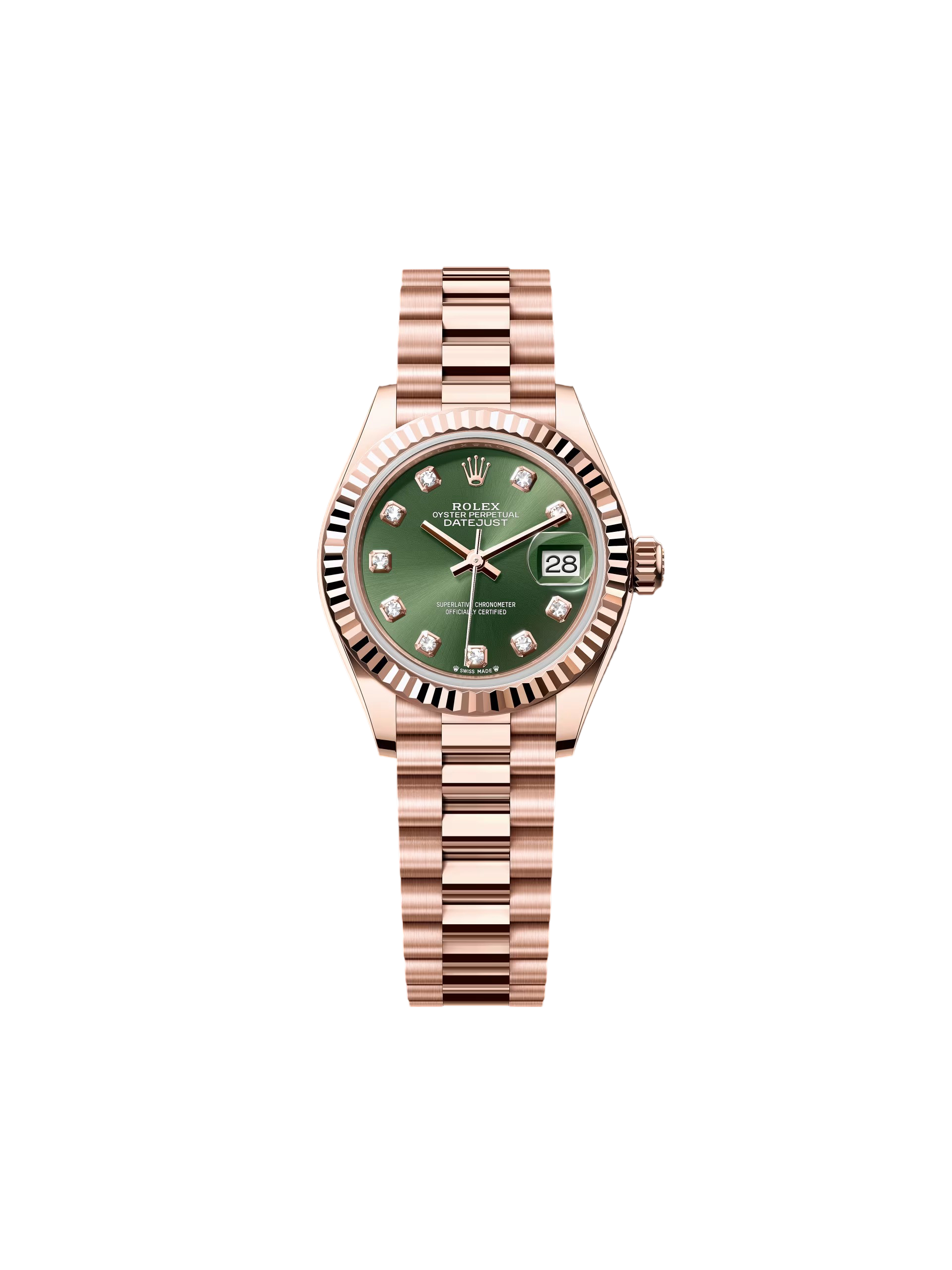 【Super Clone】ROLEX Lady-Datejust 28mm 279175 Green Diamond-Set Dial President Everose Gold