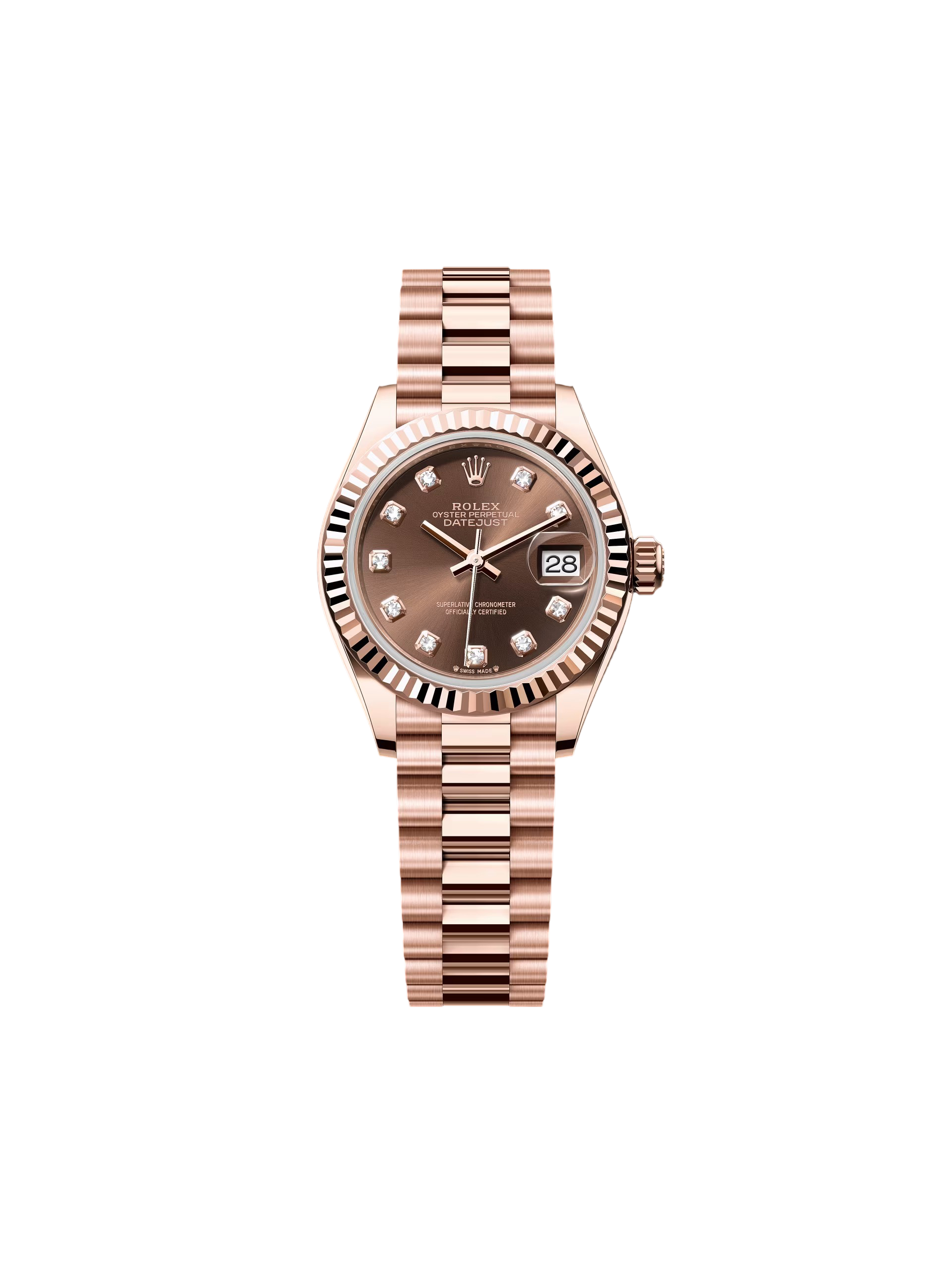 【Super Clone】ROLEX Lady-Datejust 28mm 279175 Chocolate Diamond-Set Dial President Everose Gold