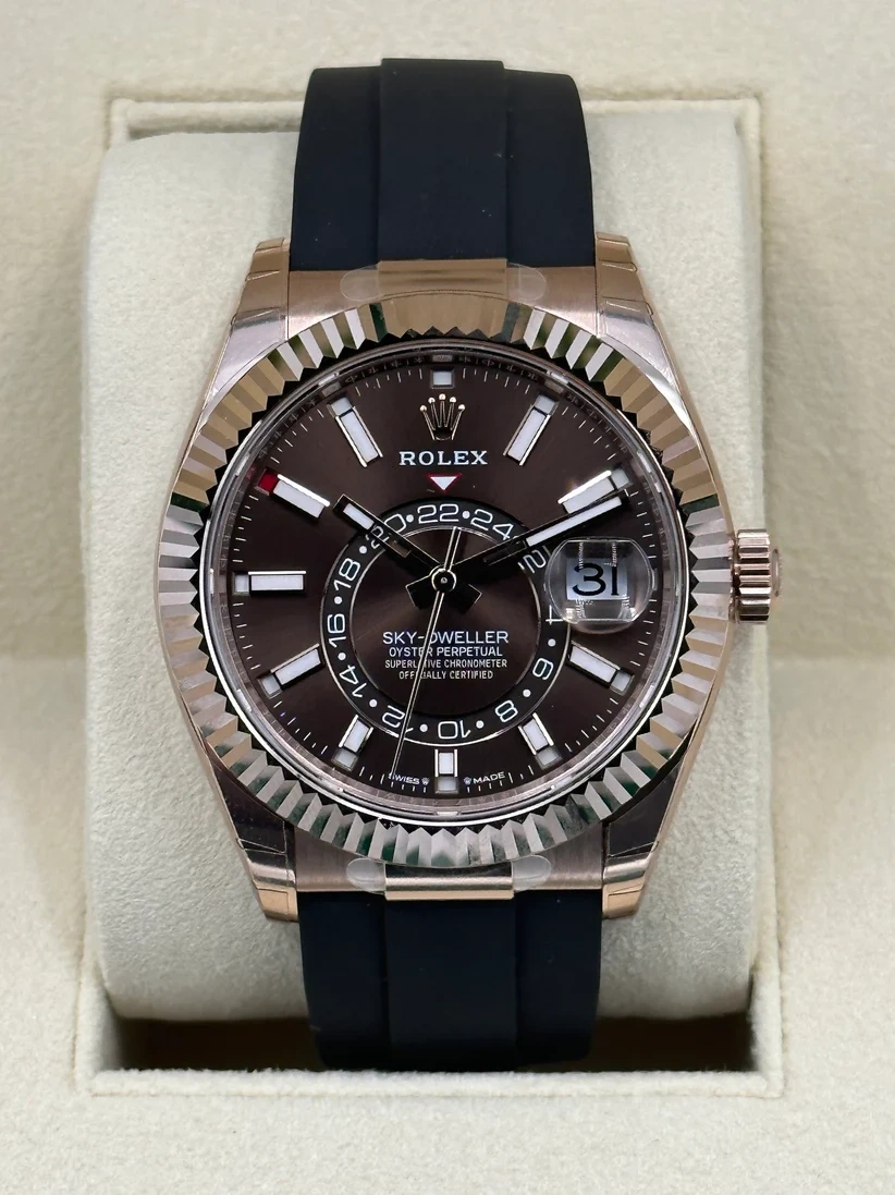【Super Clone】ROLEX  Sky-Dweller 42mm Rose Gold Chocolate Dial Oysterflex - 336235