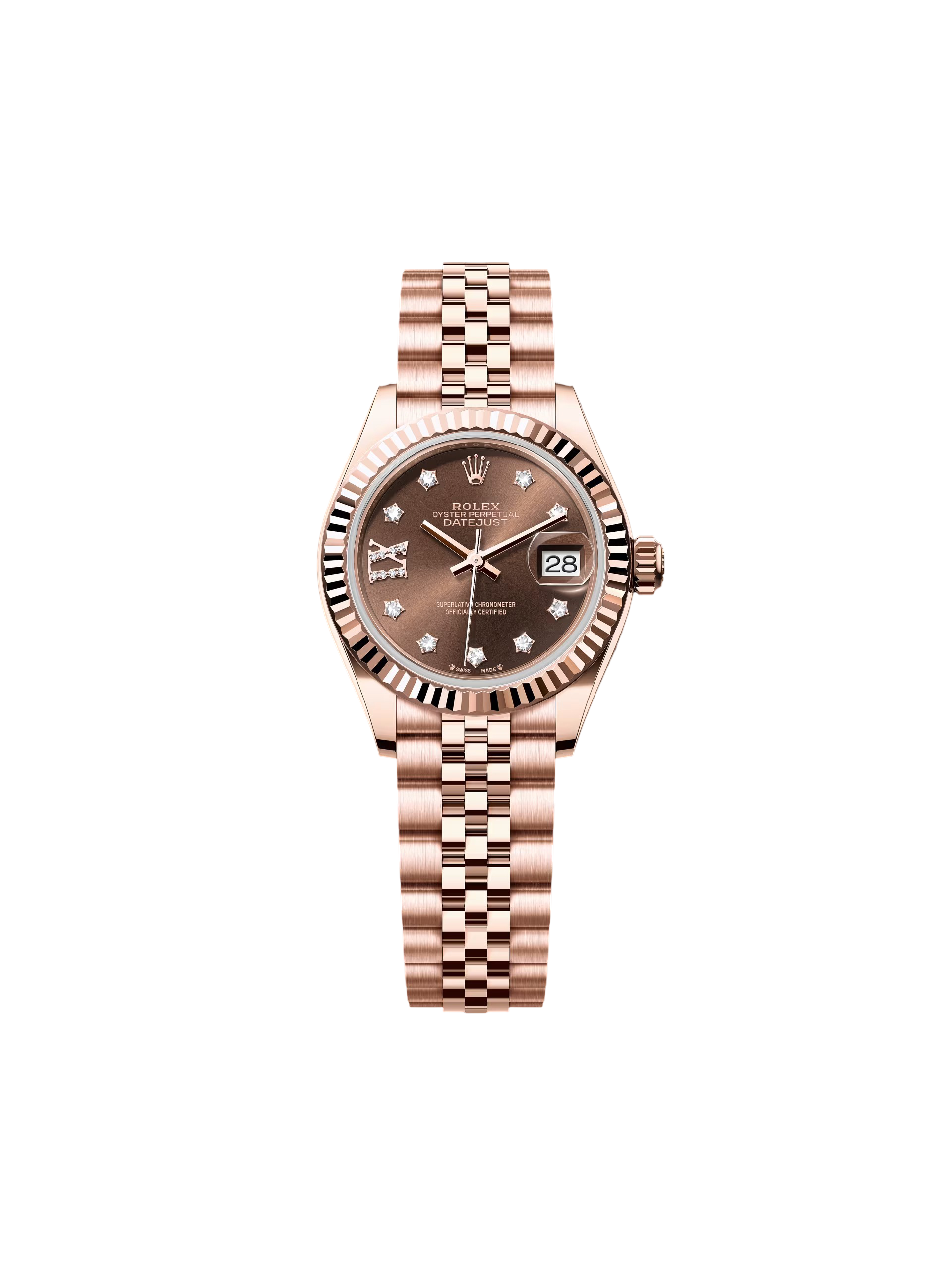 【Super Clone】ROLEX Lady-Datejust 28mm 279175 Chocolate Diamond-Set Dial President Everose Gold