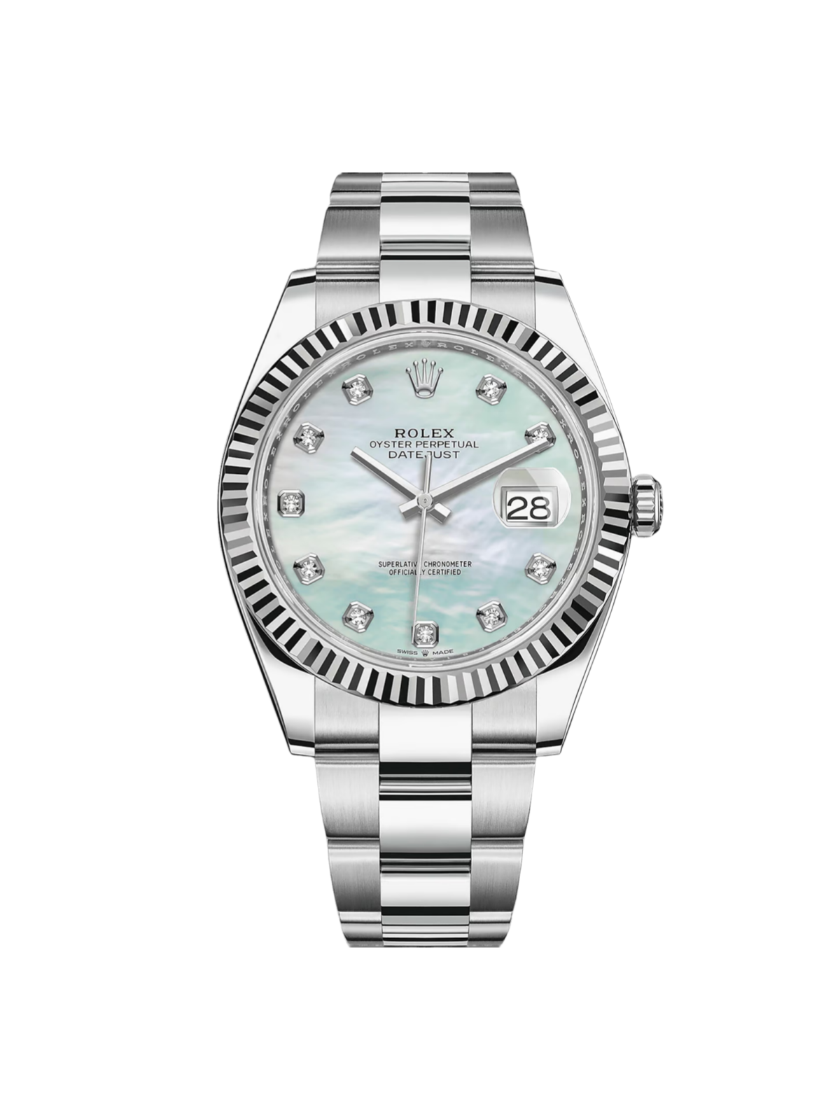 【Super Clone】ROLEX  Datejust 41 Mother of Pearl Diamond Stainless Steel Fluted Oyster - 126334