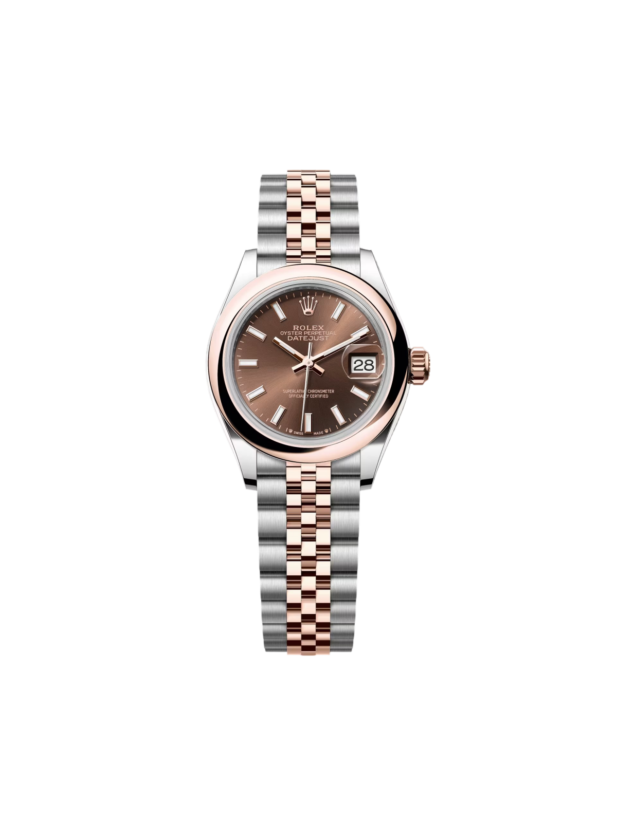 【Super Clone】ROLEX Lady-Datejust 28mm  279161 Chocolate Stick Dial, Two Tone Stainless Steel & 18K Rose Gold Oyster Bracelet Women's Watch