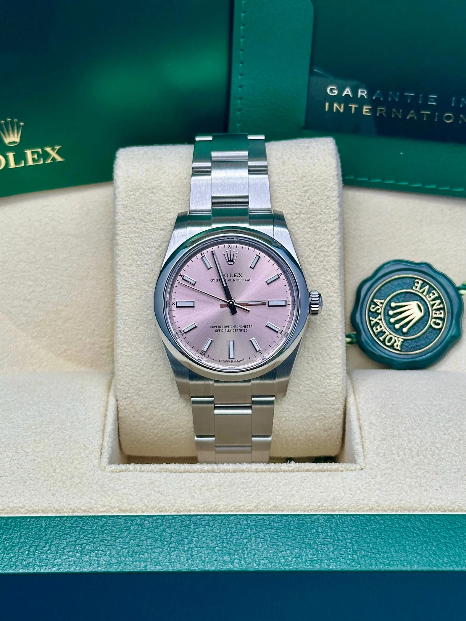 【Super Clone】ROLEX Oyster Perpetual 34mm 124200-0009 Pink Dial Oyster Stainless Steel Bracelet Watch