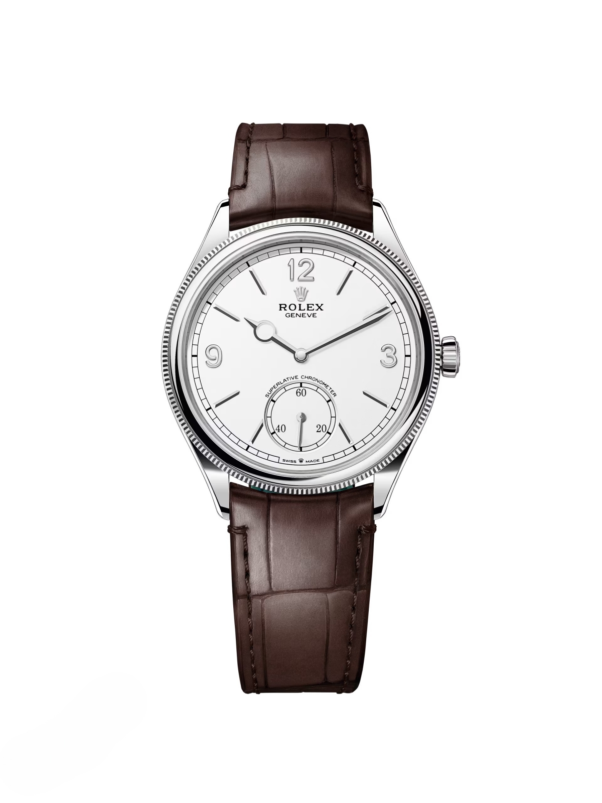 【Super Clone】ROLEX 1908 White Gold White Dial Brown Alligator Strap - 52509-0006