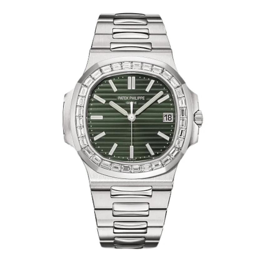 Nautilus 5711/1300A-001 Stainless Steel Green Dial Diamond Bezel