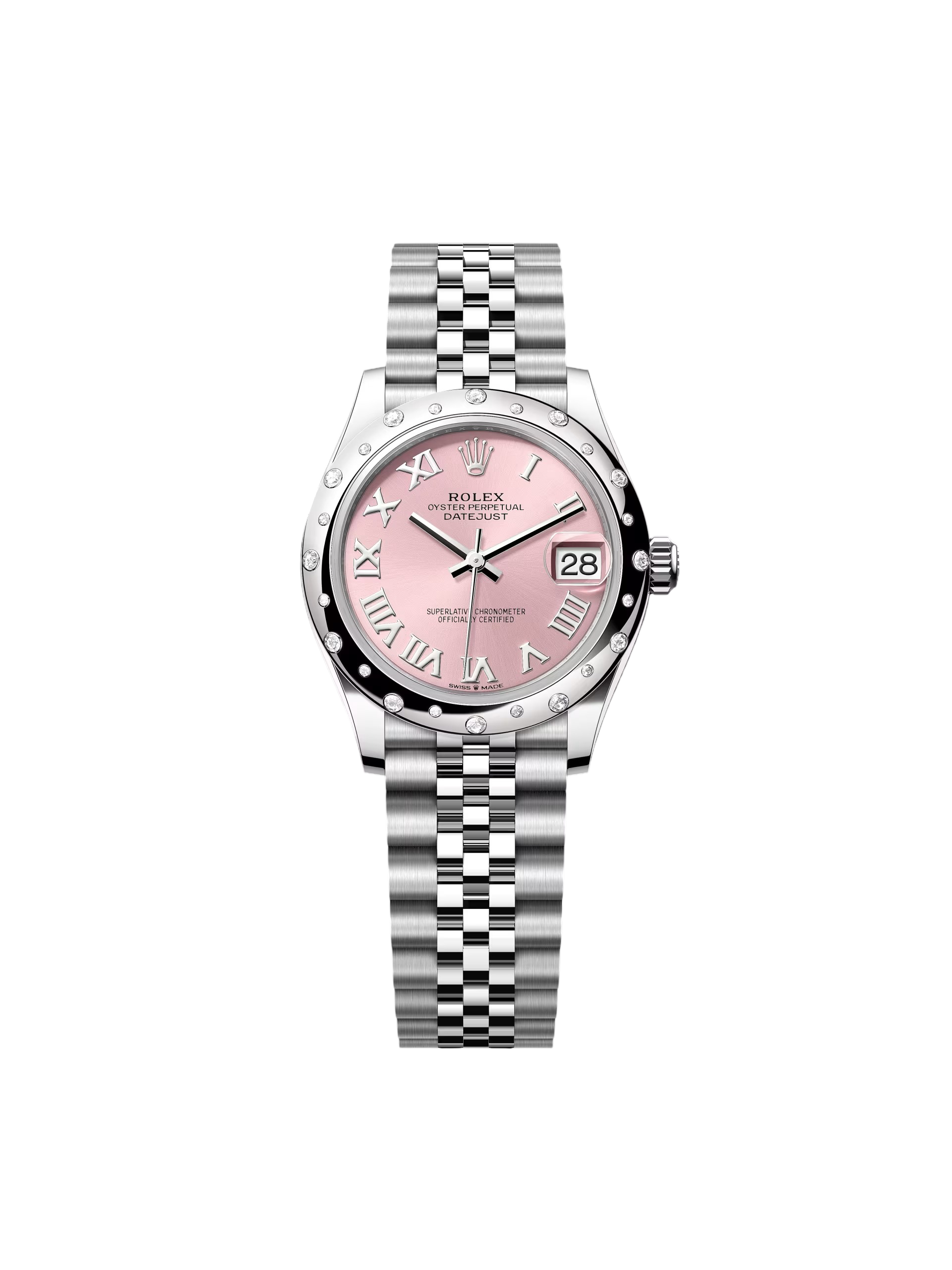 【Super Clone】ROLEX Datejust m278344-0021/0022 Pink Dial 31mm Domed Diamond Oyster Watch