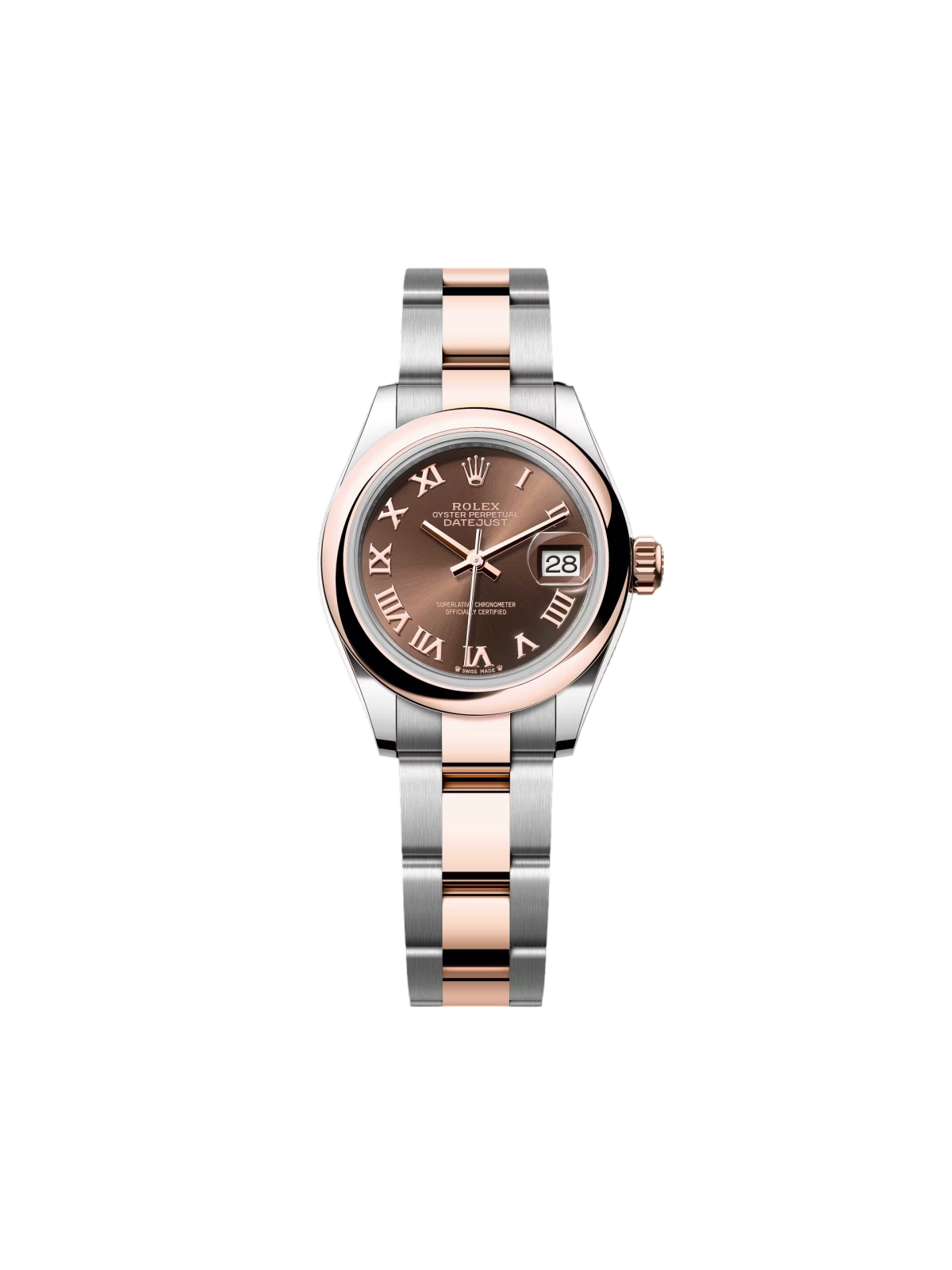 【Super Clone】ROLEX Lady-Datejust 28mm  279161 Chocolate Roman Dial, Two Tone Stainless Steel & 18K Rose Gold Oyster Bracelet Women's Watch