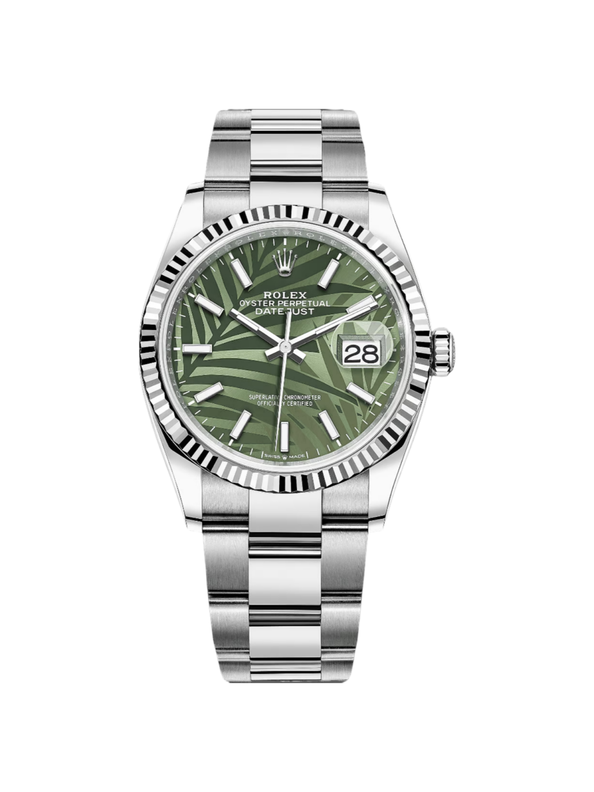 【Super Clone】ROLEX  Datejust 36mm 126234 Olive Green Palm Motif Dial Jubilee Stainless Steel Watch