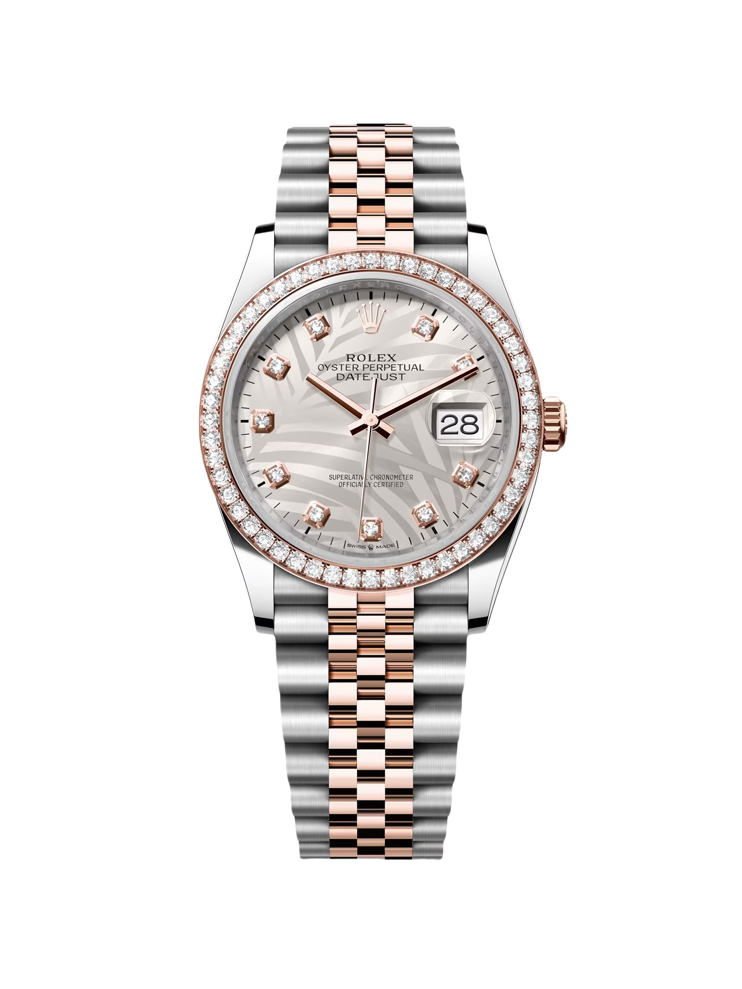 【Super Clone】ROLEX  Datejust 36mm 126281 Silver Palm Motif Diamond Dial Oyster Bracelet