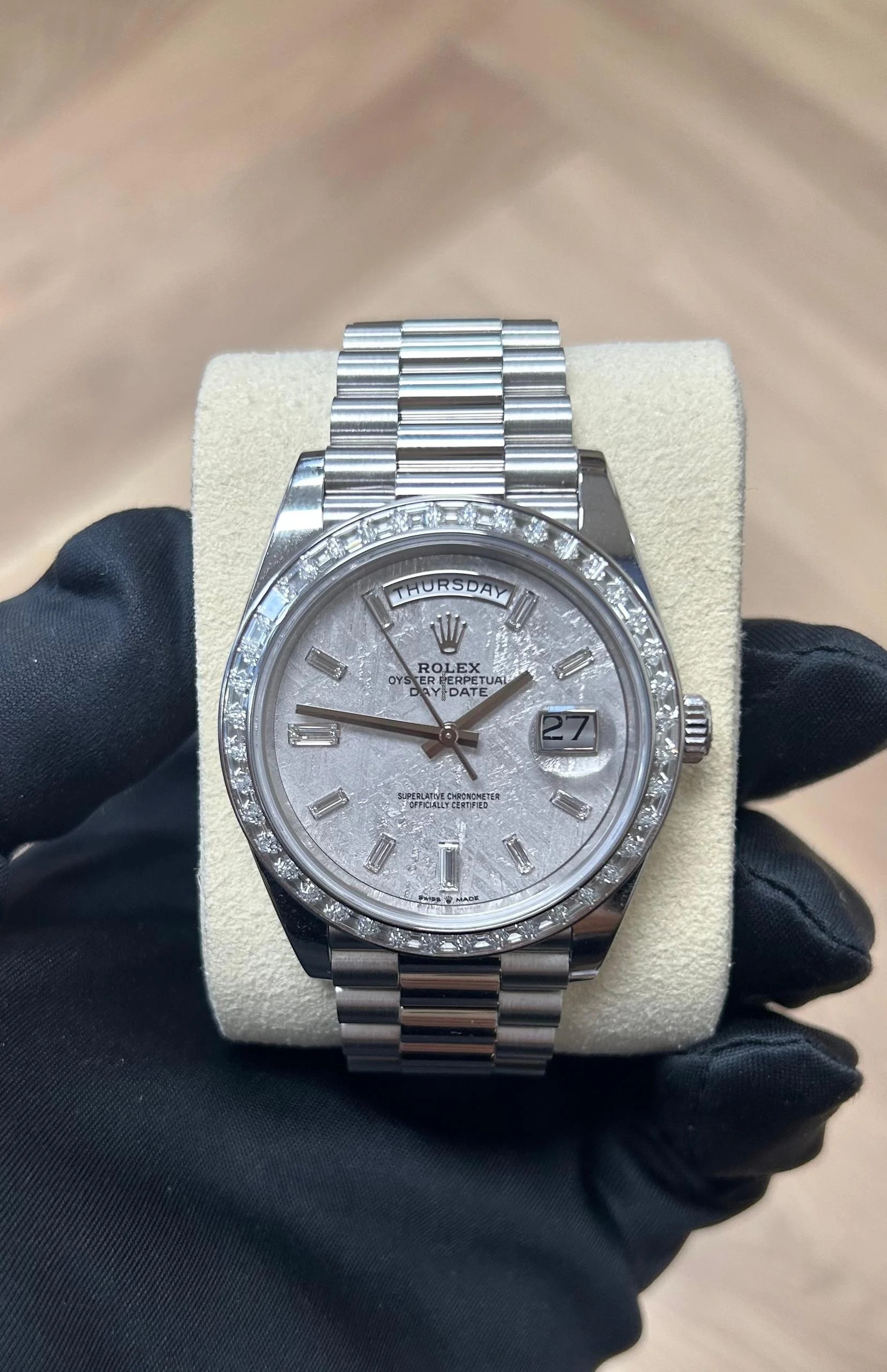 【Super Clone】ROLEX Day-Date 40mm 228396TBR-0027 Meteoriate Baguette Diamond Dial and Bezel Watch