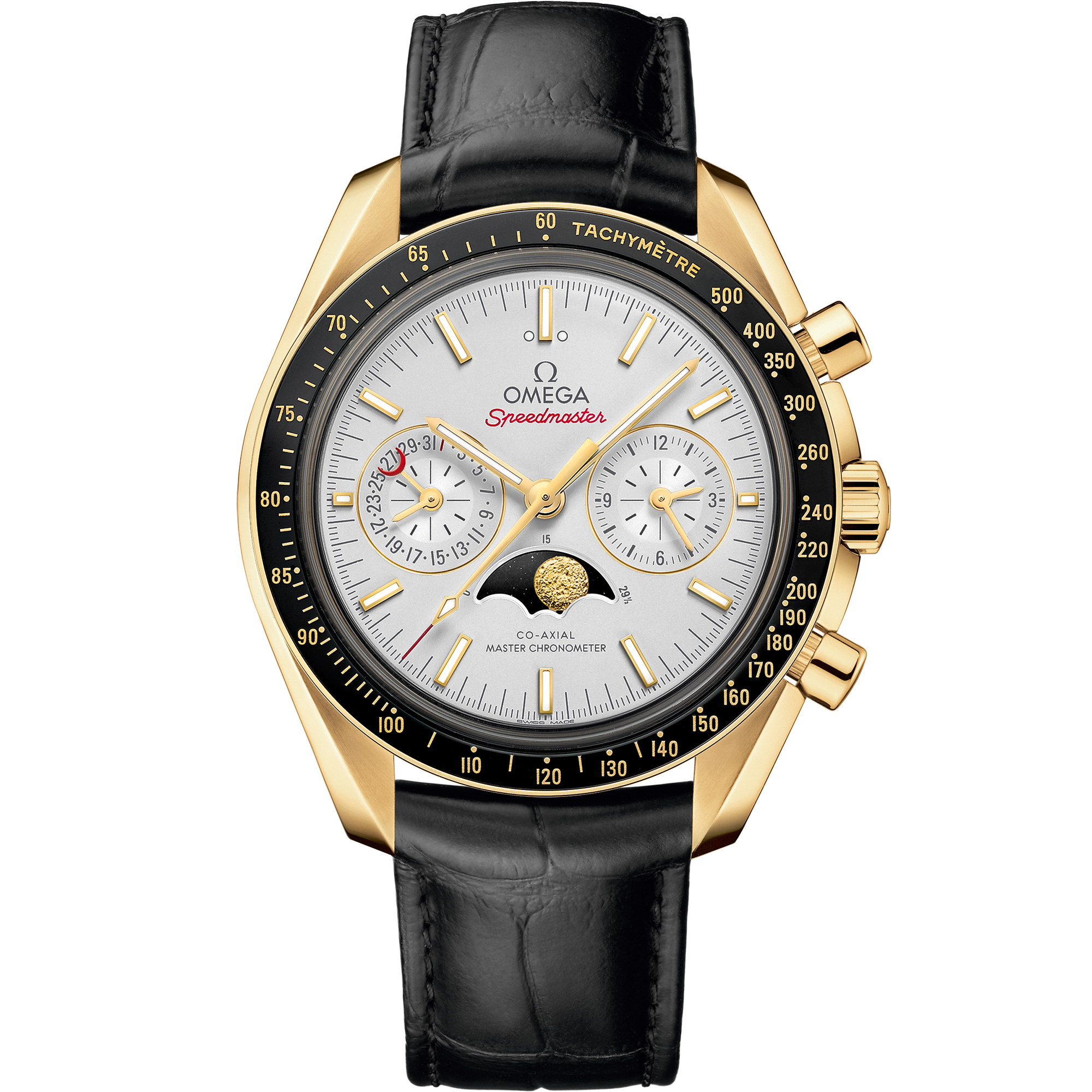 Speedmaster MoonPhase 44.25 mm Yellow gold leather strap
