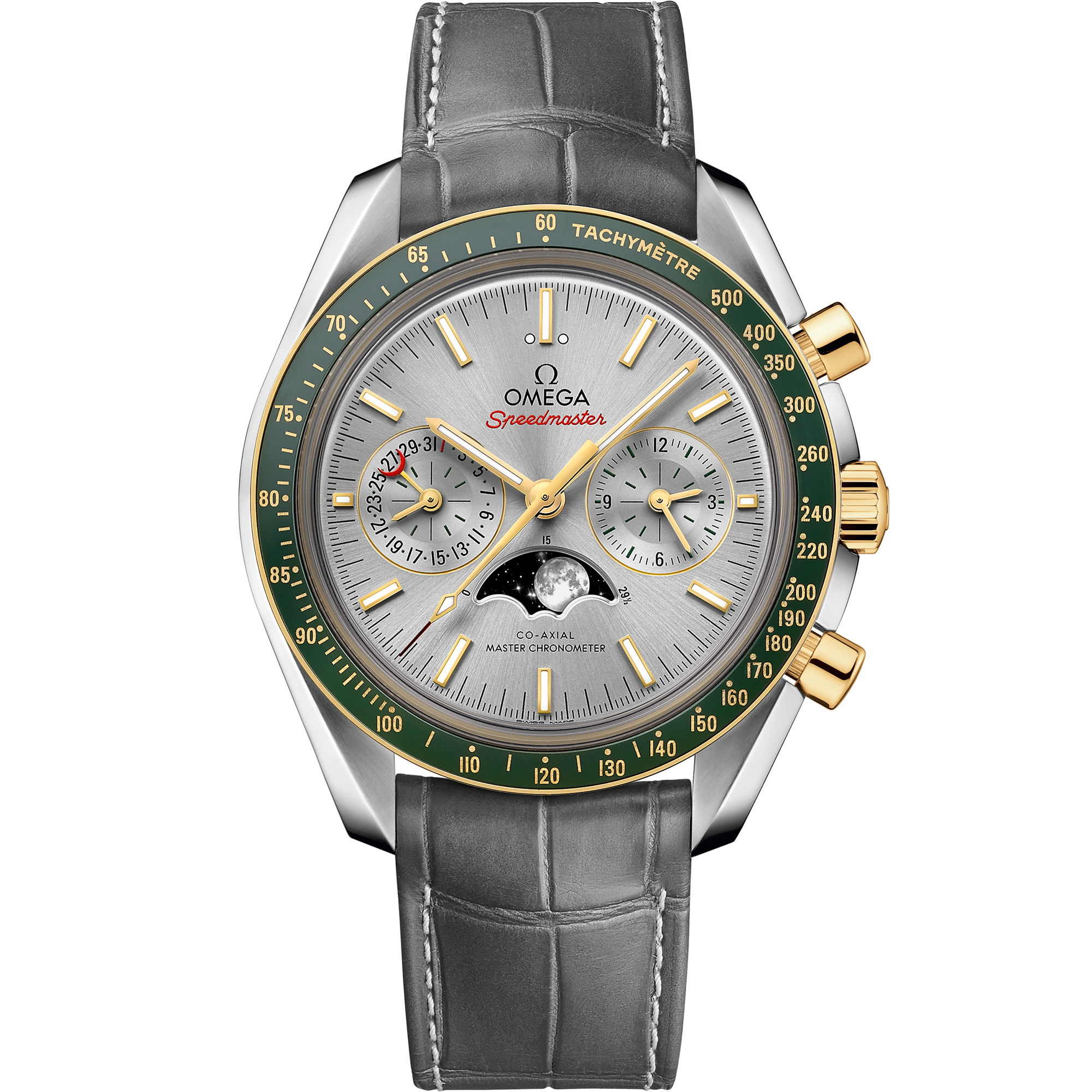 Speedmaster Moonphase 44.25 mm Steel - Yellow gold leather strap