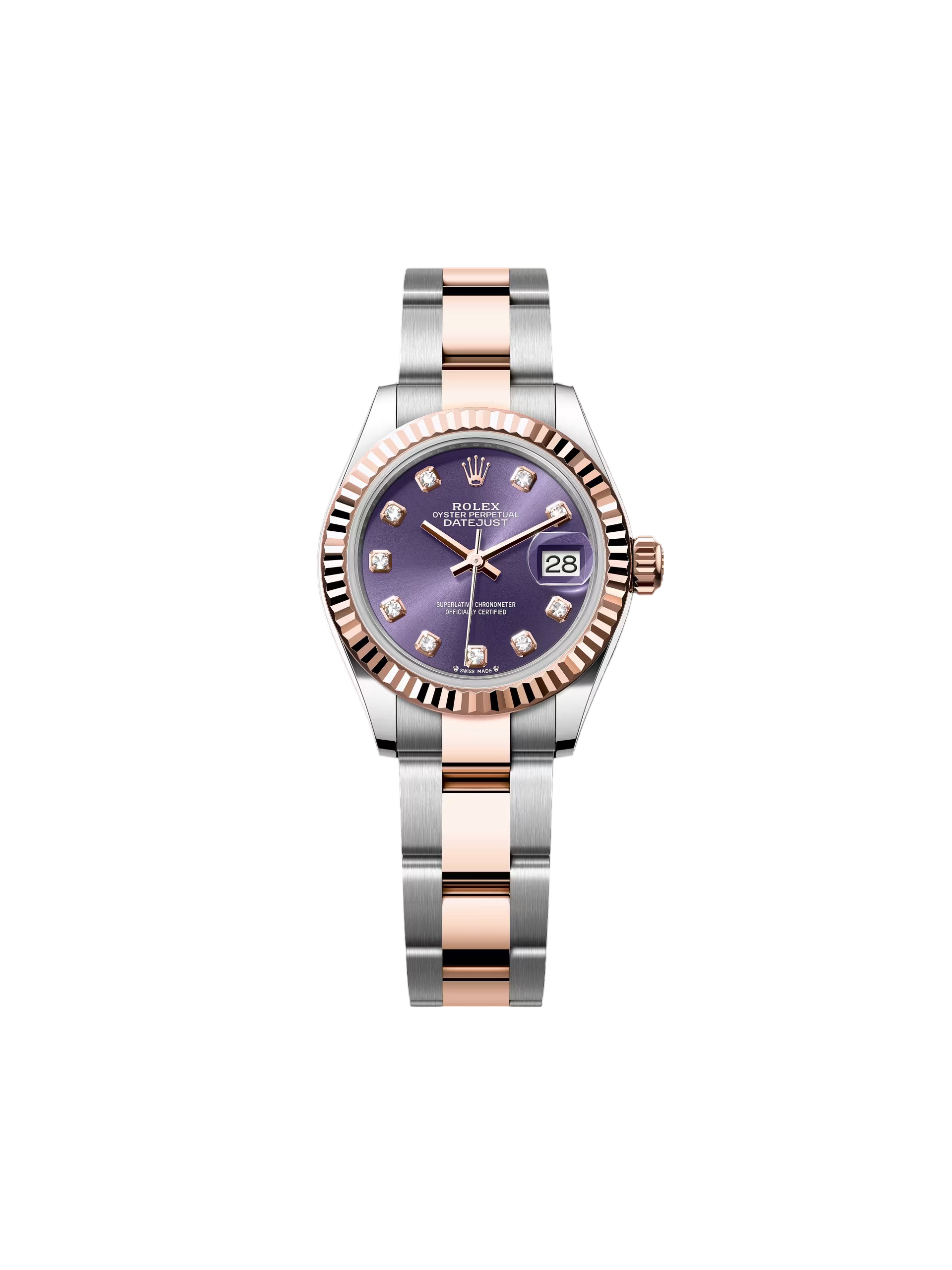 【Super Clone】ROLEX Lady-Datejust 28mm 279171 Aubergine Diamond Oyster Stainless Steel and Rose Gold