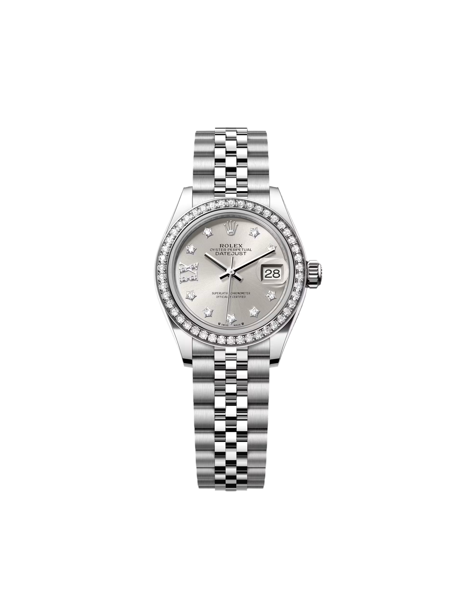 【Super Clone】ROLEX Lady-Datejust 28mm 279384RBR Silver Diamond Dial & Diamond Bezel, Stainless Steel Jubilee Bracelet Women's Watch
