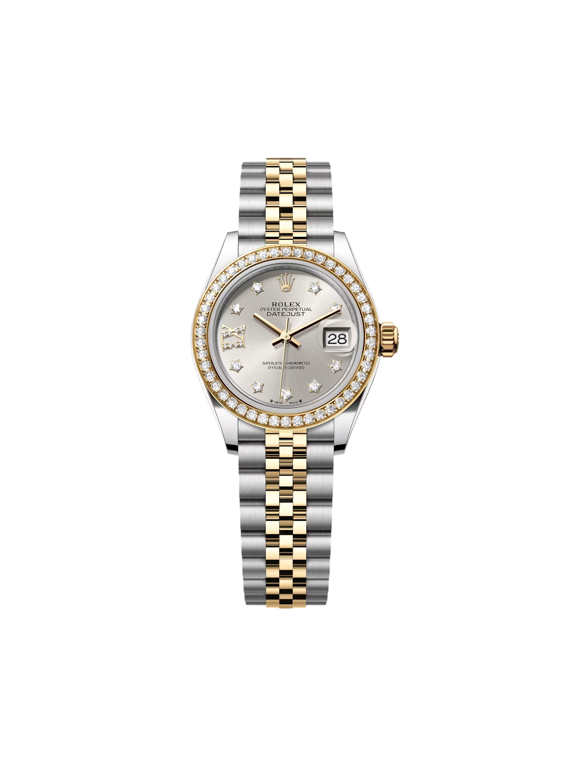 【Super Clone】ROLEX Lady-Datejust 28mm 279383RBR Silver Diamond Dial Yellow Rolesor Oyster Bracelet