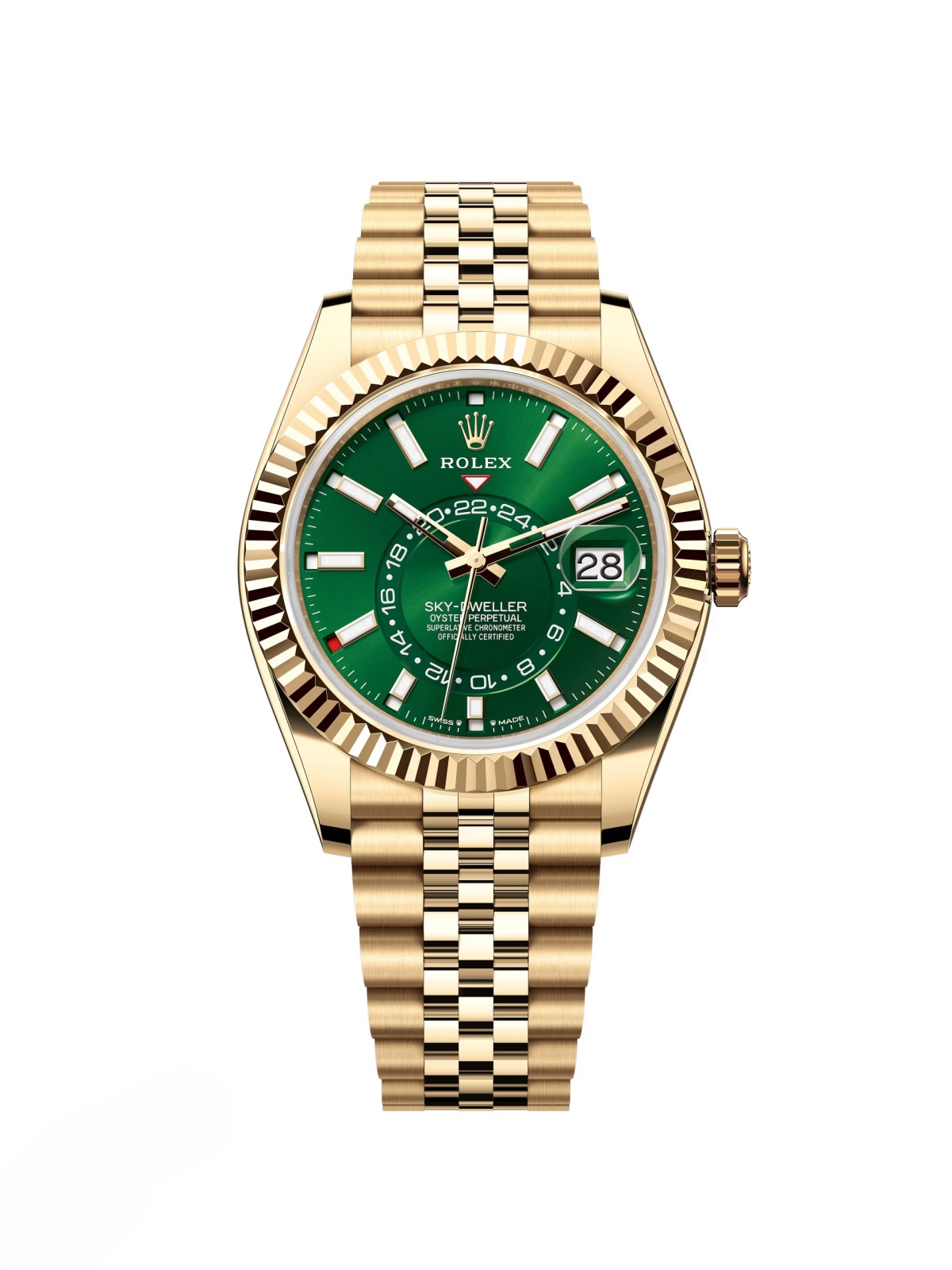 【Super Clone】ROLEX Sky-Dweller 42mm 336938-0007/0008 Yellow Gold Bright Green Dial Jubilee
