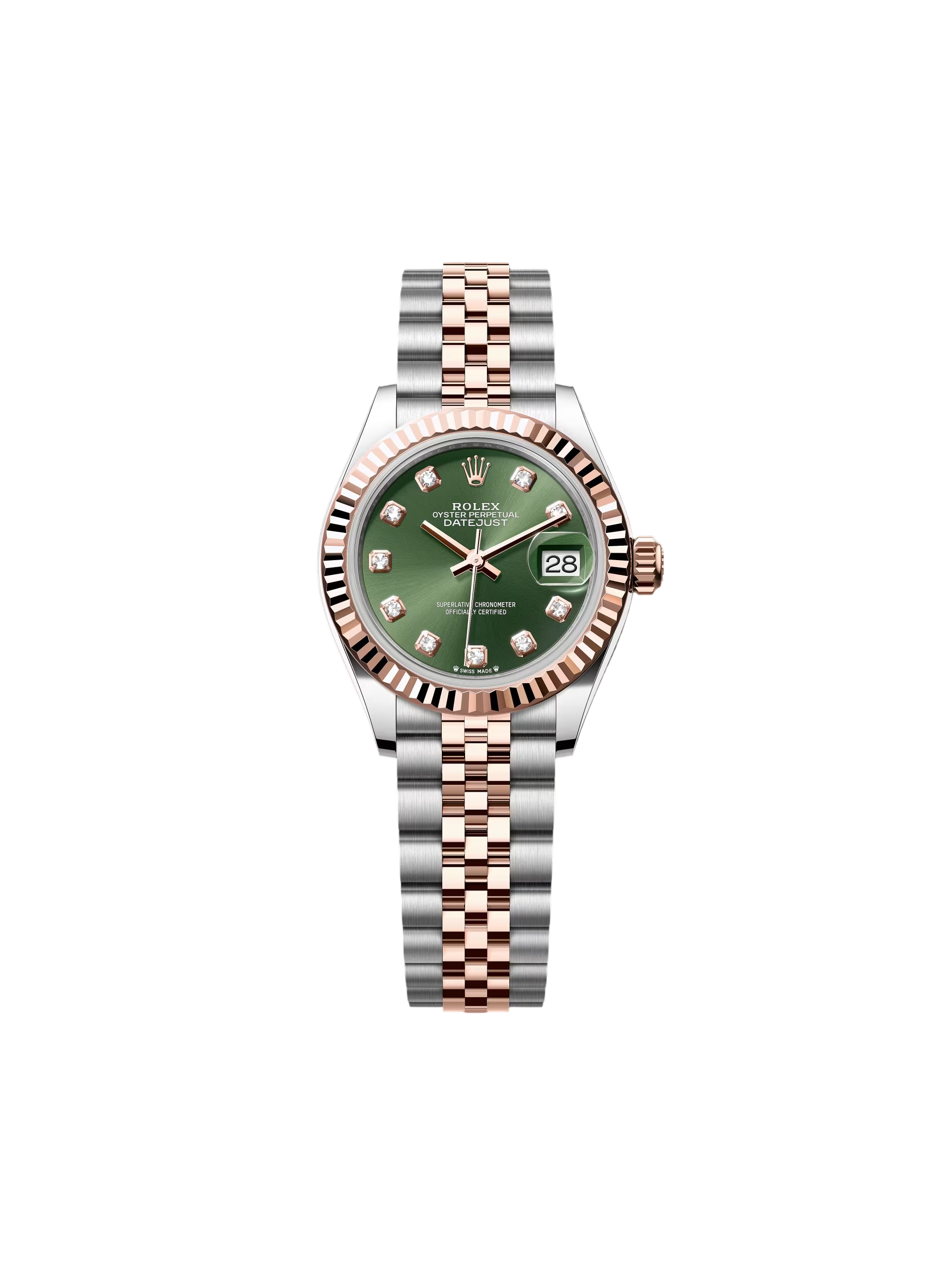 【Super Clone】ROLEX Lady-Datejust 28mm 279171 Green Diamond Oyster Stainless Steel and Rose Gold