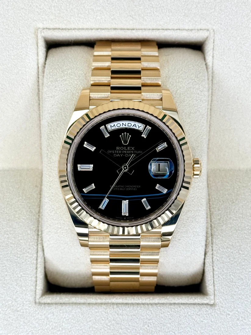 【Super Clone】ROLEX Yellow Gold President Day Date 40mm Onyx Diamond Dial - 228238