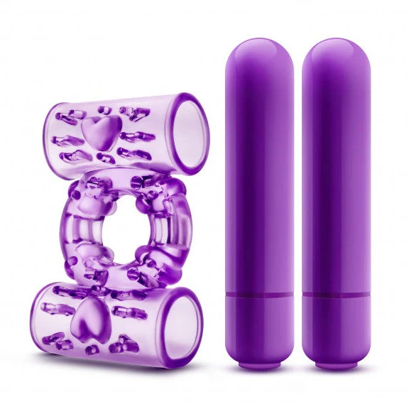 PLAY WITH ME DOUBLE PLAY DUAL VIBRATING COCK RING with 2 Purple Bullet Vibrators
