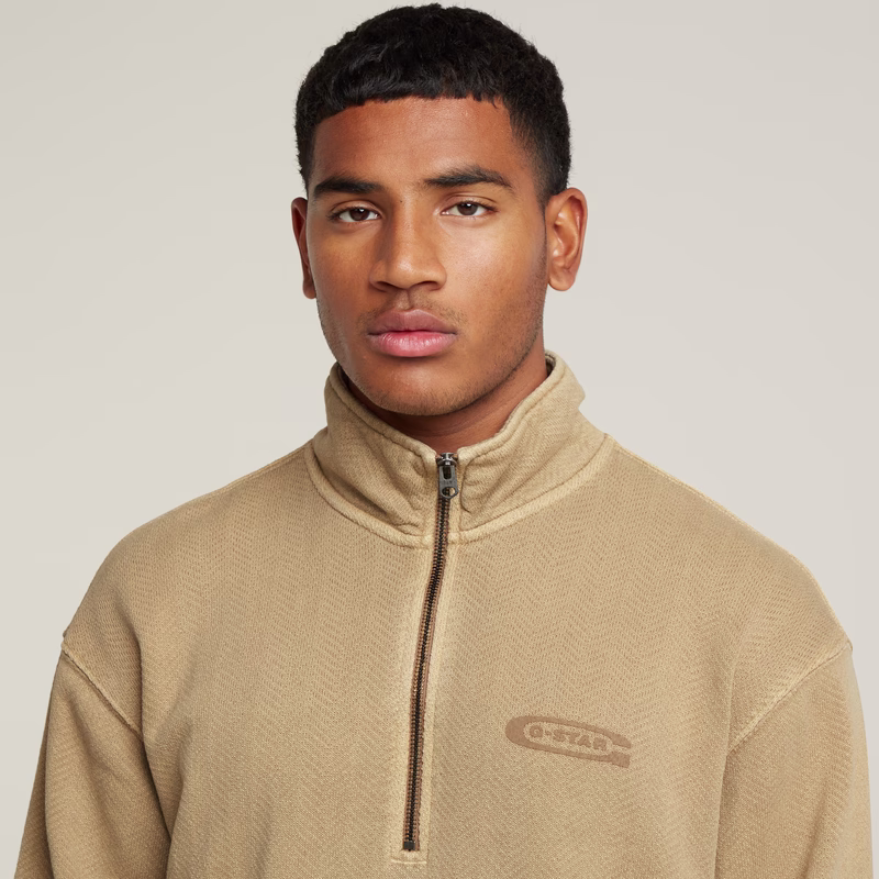Washed Half Zip Relaxed Sweater