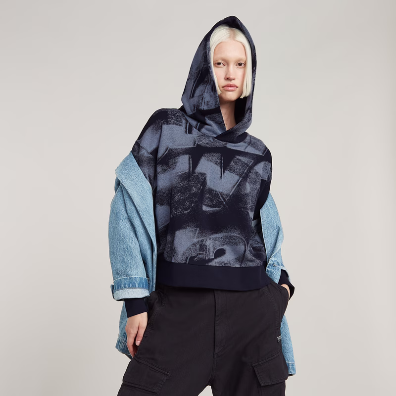 Sprayed Letters Loose Hooded Sweater