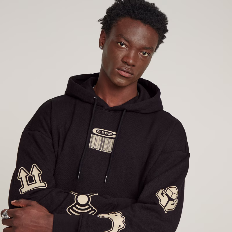 Multi Logo Loose Hooded Sweater