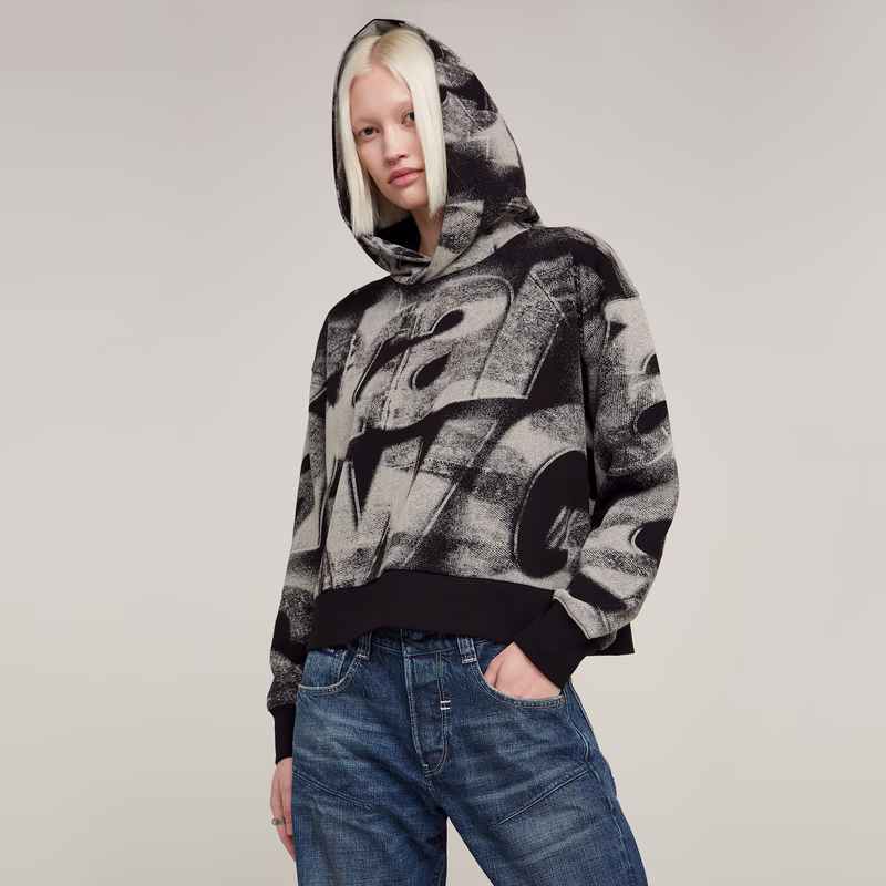 Sprayed Letters Loose Hooded Sweater