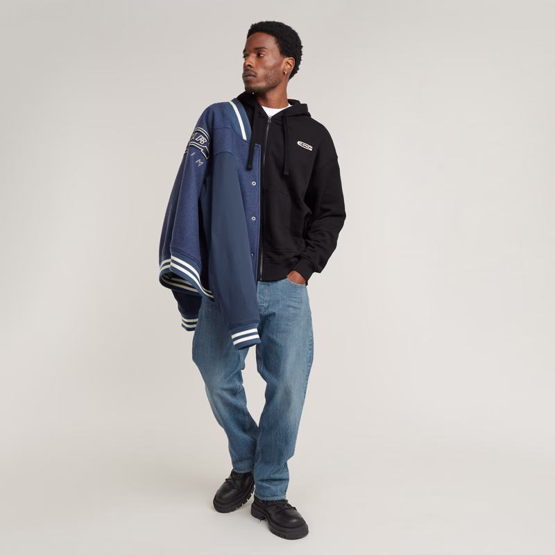 Multi Zip Thru Loose Hooded Sweater