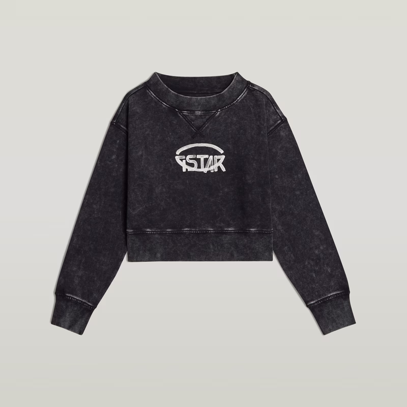 Overdyed Cropped Logo Loose Sweater