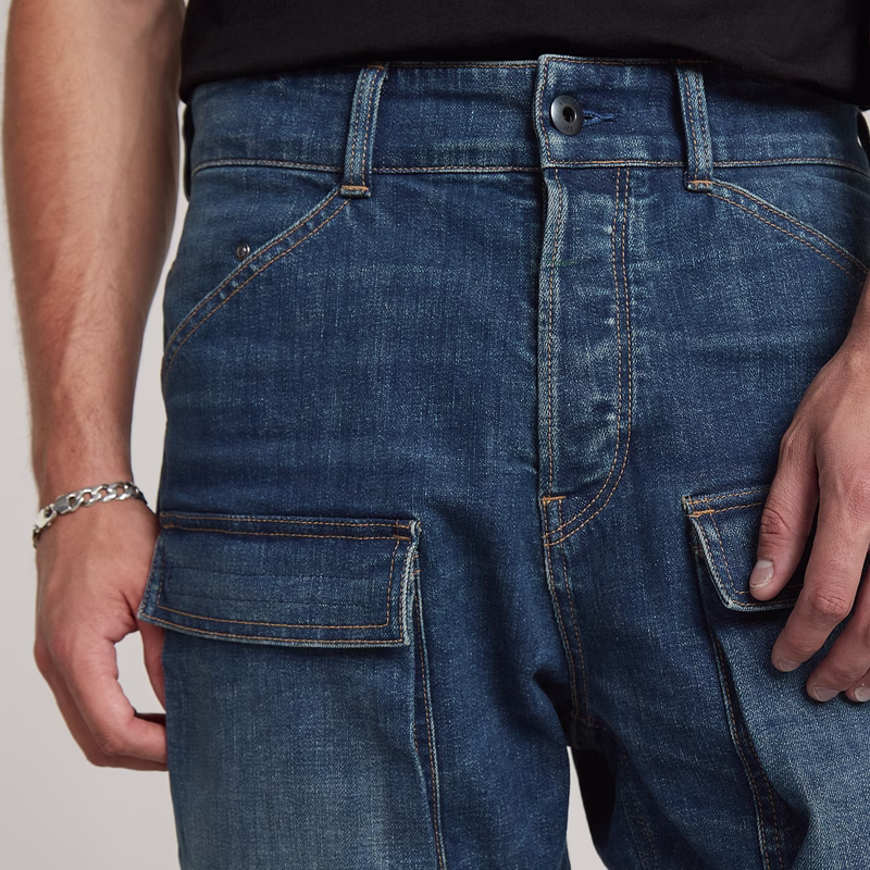 3D Regular Tapered Denim Cargo Jeans