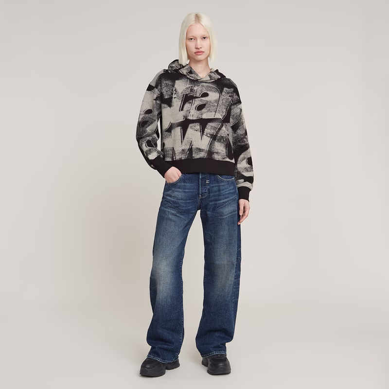 Sprayed Letters Loose Hooded Sweater