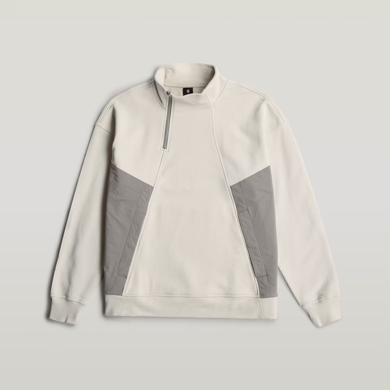 Fabric Mix Half Zip Sweater