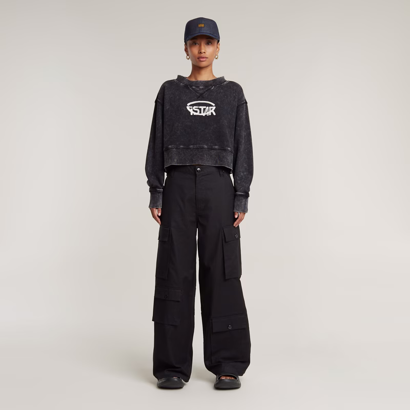 Overdyed Cropped Logo Loose Sweater