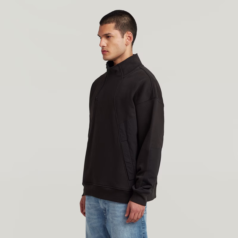 Fabric Mix Half Zip Sweater