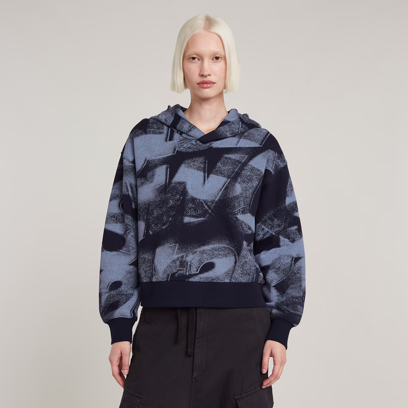 Sprayed Letters Loose Hooded Sweater