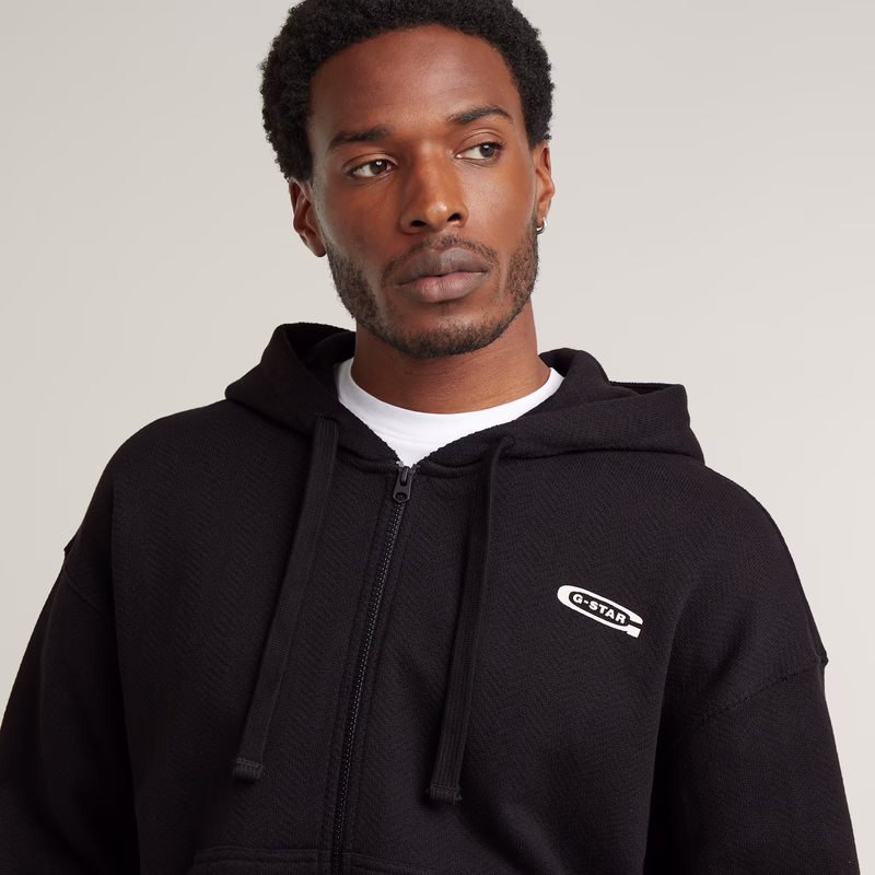 Multi Zip Thru Loose Hooded Sweater