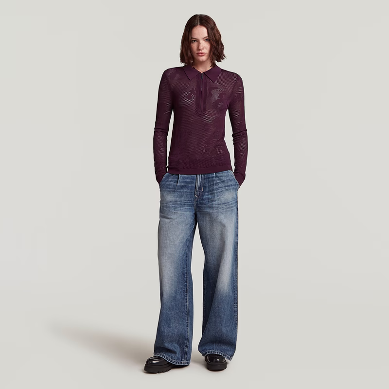 Pointelle Slim Polo Knit