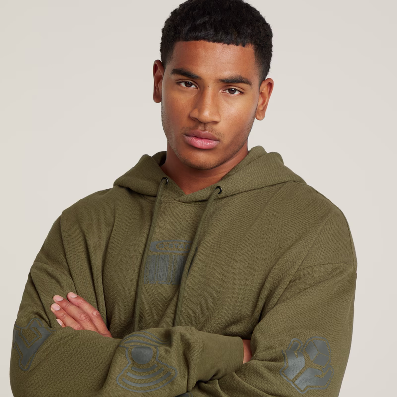 Multi Logo Loose Hooded Sweater